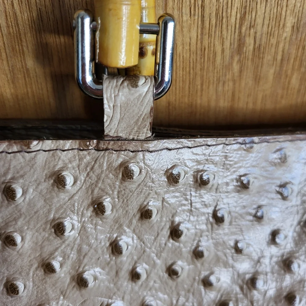 Maya Moon Handcrafted One-of-a-Kind Ostrich Handbag With Bamboo Handles. - Picture 7 of 16